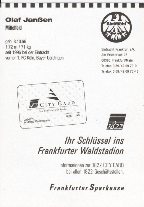 Autogramm Fussball | Eintracht Frankfurt | 1997 | Olaf JANSSEN