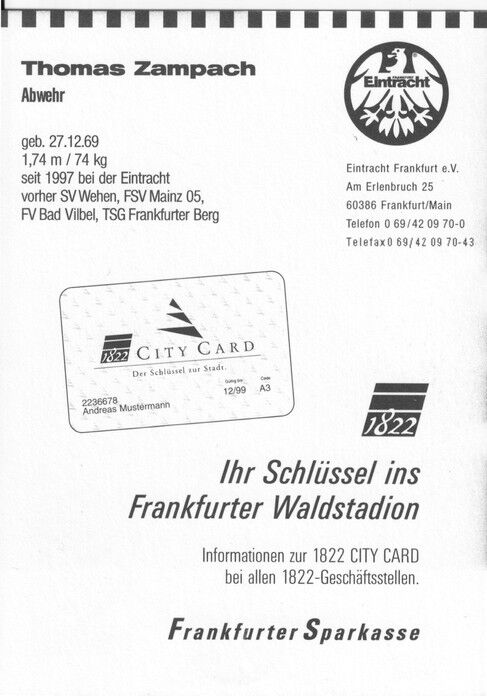 Autogramm Fussball | Eintracht Frankfurt | 1997 | Thomas ZAMPACH