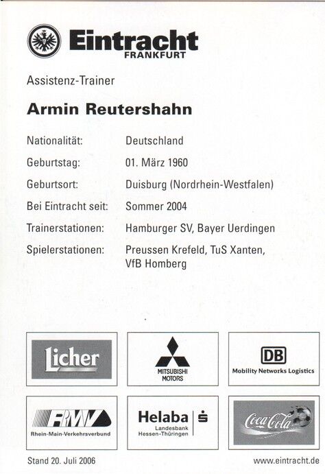 Autogramm Fussball | Eintracht Frankfurt | 2006 | Armin REUTERSHAHN