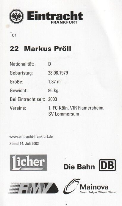 Autogramm Fussball | Eintracht Frankfurt | 2003 | Markus PRÖLL