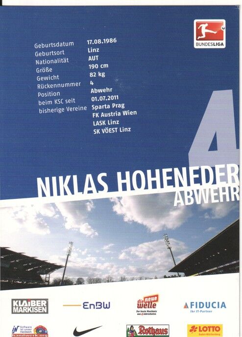 Autogramm Fussball | Karlsruher SC | 2011 | Niklas HOHENEDER