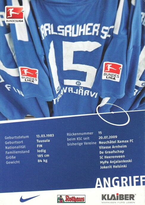 Autogramm Fussball | Karlsruher SC | 2010 | Niklas TARVAJÄRVI