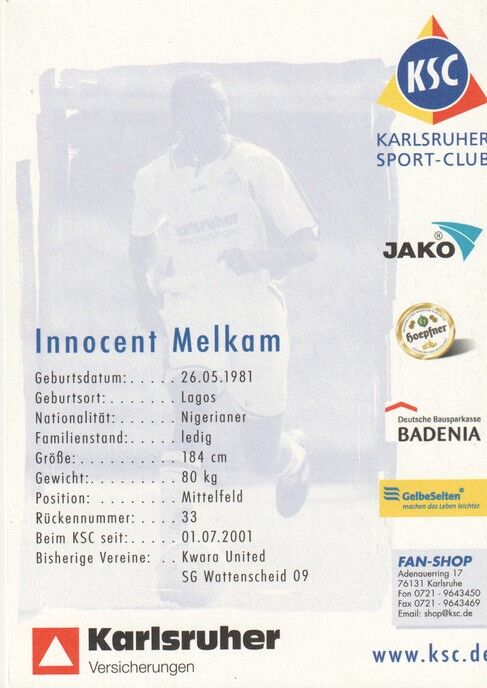 Autogramm Fussball | Karlsruher SC | 2003 | Innocent MELKAM