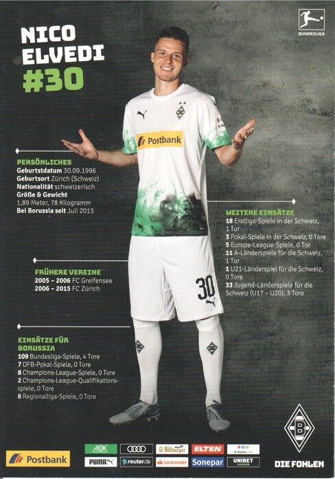 Autogramm Fussball | Borussia Mönchengladbach | 2019 | Nico ELVEDI