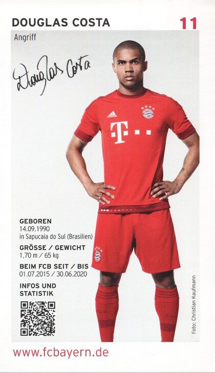 Autogramm Fussball | FC Bayern München | 2015 Druck | Douglas COSTA