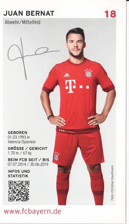 Autogramm Fussball | FC Bayern München | 2015 Druck | Juan BERNAT