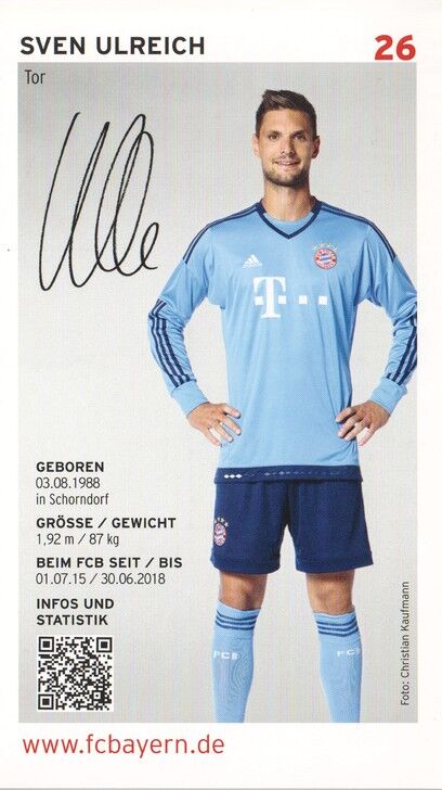 Autogramm Fussball | FC Bayern München | 2015 Druck | Sven ULREICH