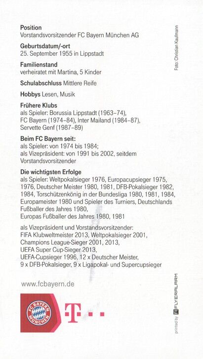 Autogramm Fussball | FC Bayern München | 2014 | Karl-Heinz RUMMENIGGE