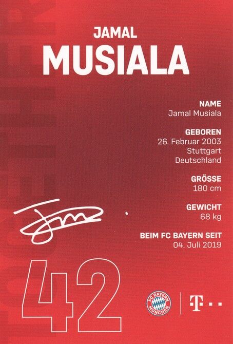 Autogramm Fussball | FC Bayern München | 2021 Druck | Jamal MUSIALA