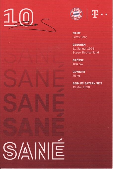 Autogramm Fussball | FC Bayern München | 2020 Druck | Leroy SANE