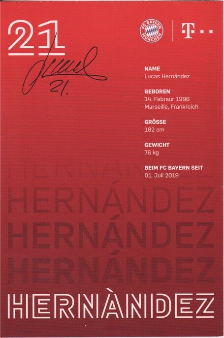 Autogramm Fussball | FC Bayern München | 2020 Druck | Lucas HERNANDEZ