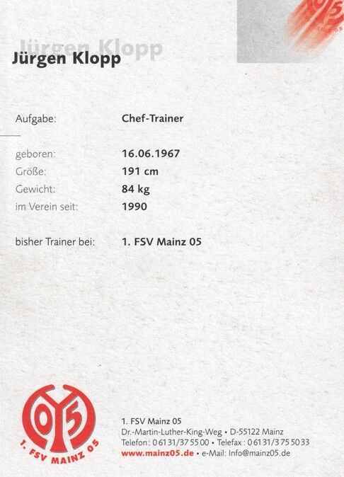 Autogramm Fussball | FSV Mainz 05 | 2003 | Jürgen KLOPP