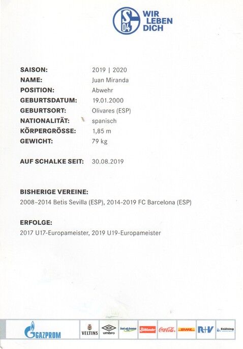 Autogramm Fussball | FC Schalke 04 | 2019 | Juan MIRANDA