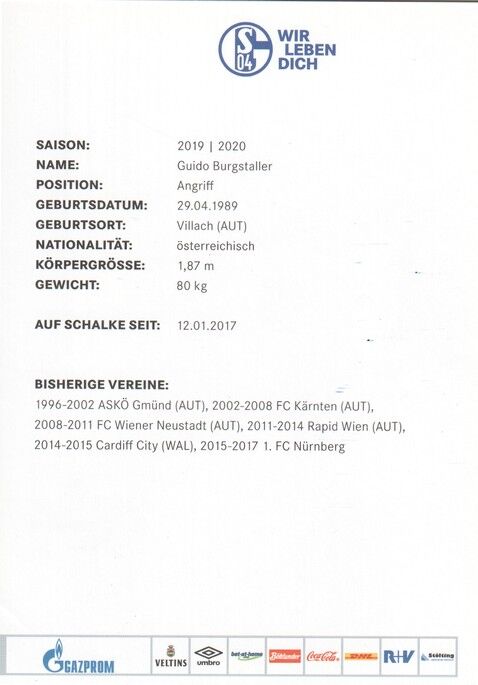 Autogramm Fussball | FC Schalke 04 | 2019 | Guido BURGSTALLER