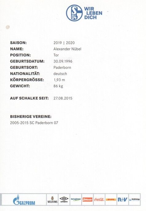Autogramm Fussball | FC Schalke 04 | 2019 | Alexander NÜBEL