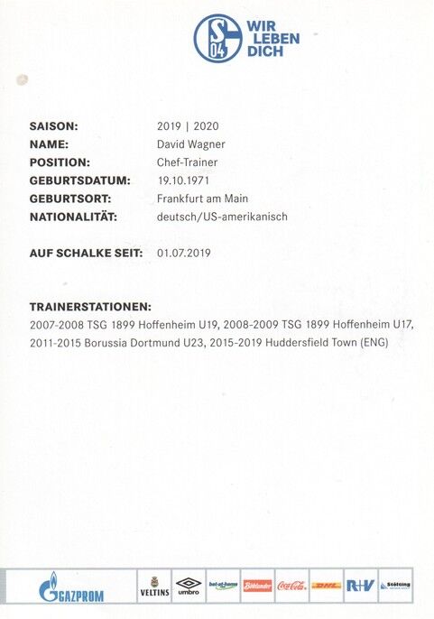 Autogramm Fussball | FC Schalke 04 | 2019 | David WAGNER