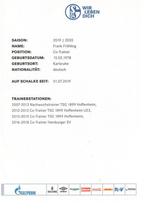 Autogramm Fussball | FC Schalke 04 | 2019 | Frank FRÖHLING