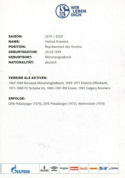 Autogramm Fussball | FC Schalke 04 | 2019 | Helmut KREMERS