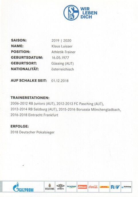Autogramm Fussball | FC Schalke 04 | 2019 | Klaus LUISSER