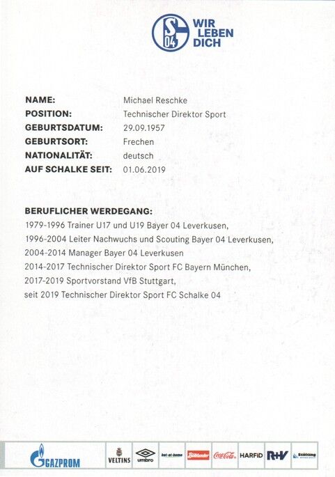 Autogramm Fussball | FC Schalke 04 | 2019 | Michael RESCHKE