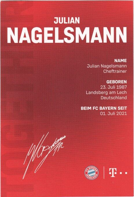Autogramm Fussball | FC Bayern München | 2021 Druck | Julian NAGELSMANN