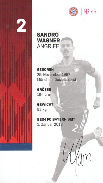 Autogramm Fussball | FC Bayern München | 2018 Druck | Sandro WAGNER