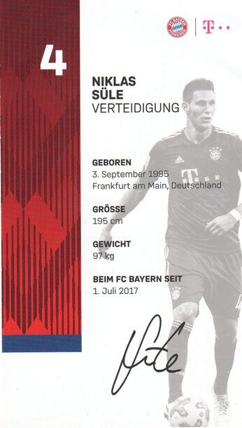 Autogramm Fussball | FC Bayern München | 2018 Druck | Niklas SÜLE
