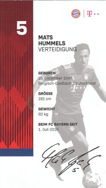 Autogramm Fussball | FC Bayern München | 2018 Druck | Mats HUMMELS