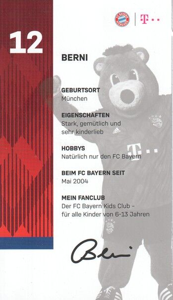 Autogramm Fussball | FC Bayern München | 2018 Druck | BERNI (Maskottchen)