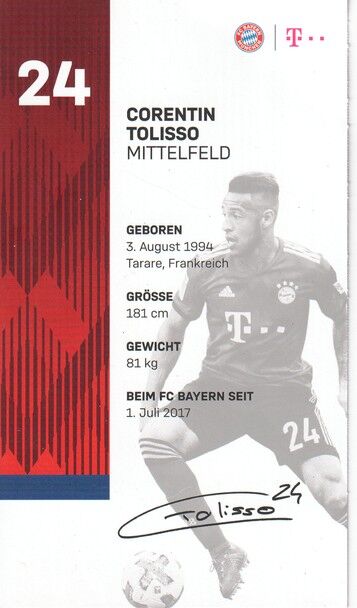 Autogramm Fussball | FC Bayern München | 2018 Druck | Corentin TOLISSO