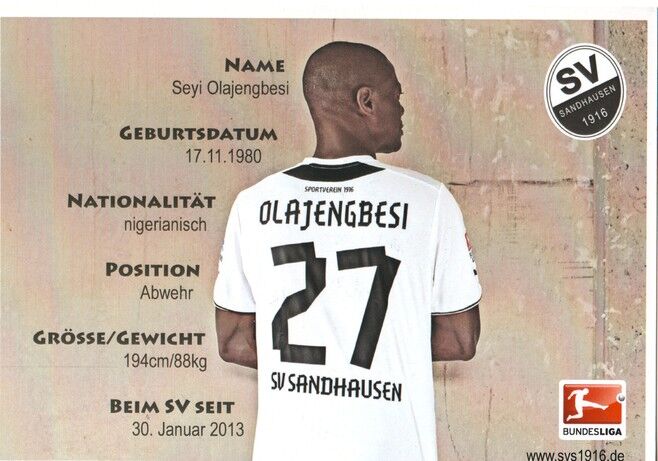 Autogramm Fussball | SV Sandhausen | 2013 | Seyi OLAJENGBESI