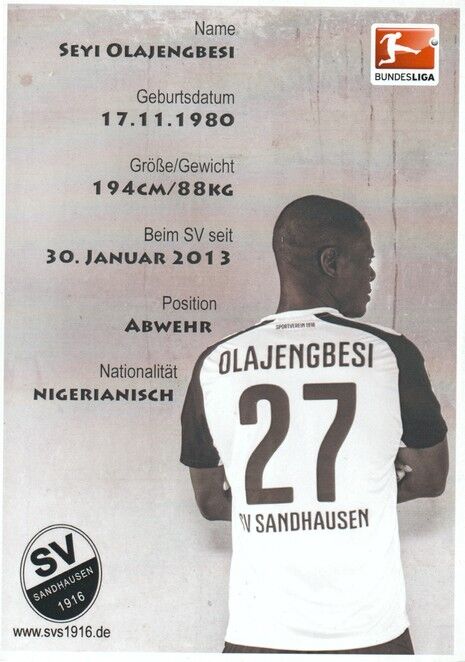 Autogramm Fussball | SV Sandhausen | 2014 | Seyi OLAJENGBESI