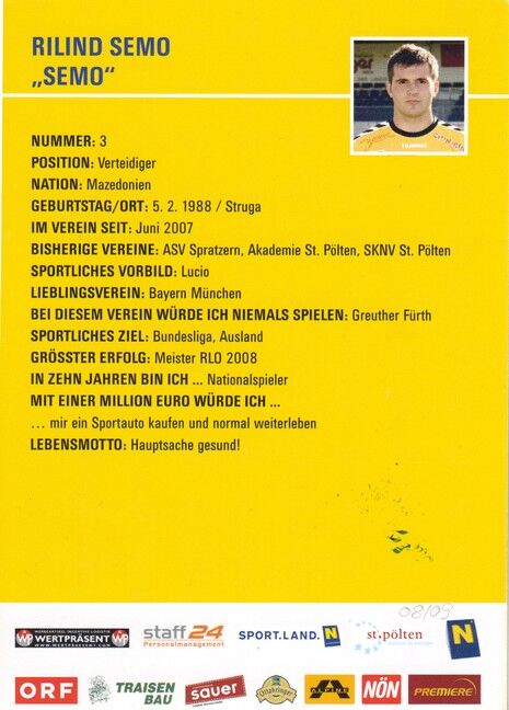 Autogramm Fussball | SKN St. Pölten | 2008 | Rilind SEMO