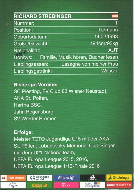 Autogramm Fussball | SK Rapid Wien | 2018 | Richard STREBINGER
