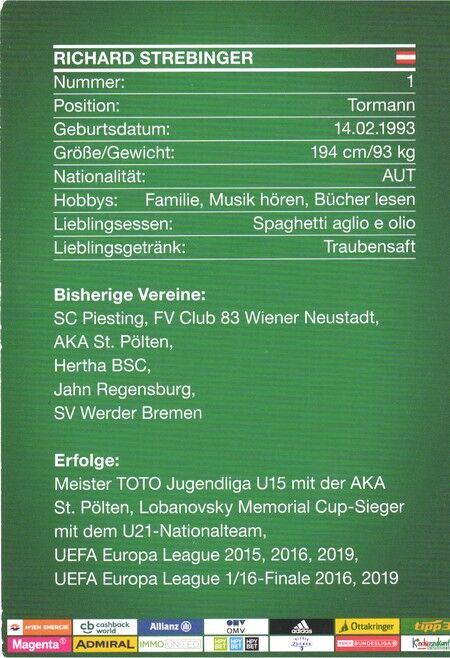 Autogramm Fussball | SK Rapid Wien | 2019 | Richard STREBINGER