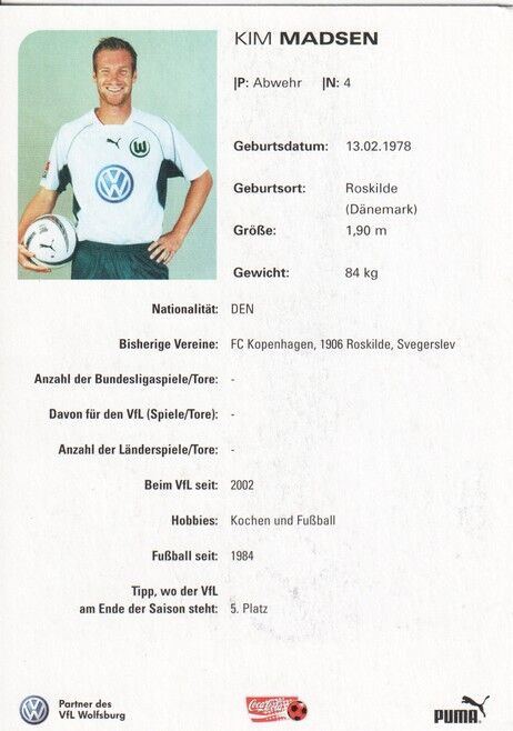 Autogramm Fussball | VfL Wolfsburg | 2002 | Kim MADSEN