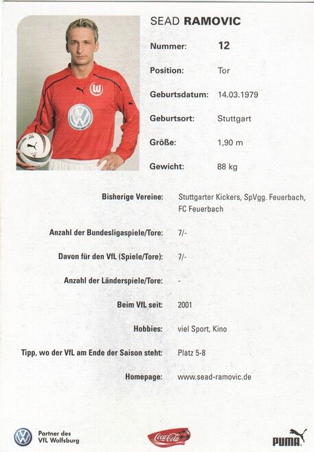 Autogramm Fussball | VfL Wolfsburg | 2003 | Sead RAMOVIC