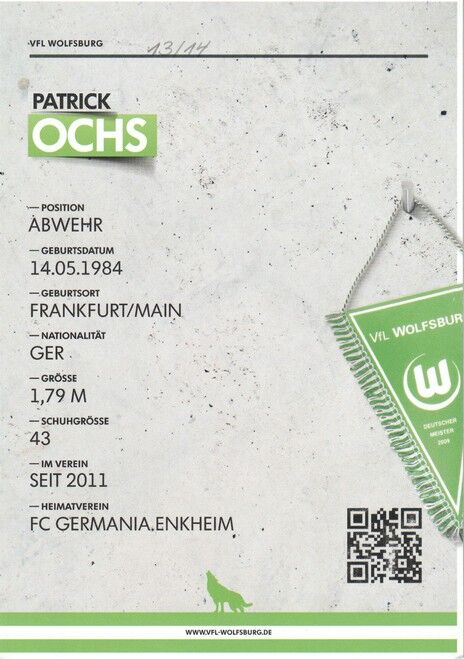 Autogramm Fussball | VfL Wolfsburg | 2013 | Patrick OCHS