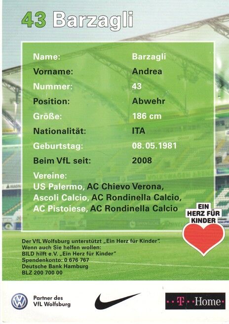 Autogramm Fussball | VfL Wolfsburg | 2008 | Andrea BARZAGLI