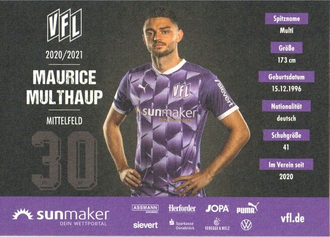 Autogramm Fussball | VfL Osnabrück | 2020 | Maurice MULTHAUP
