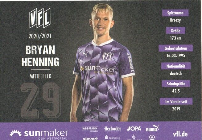 Autogramm Fussball | VfL Osnabrück | 2020 | Bryan HENNING