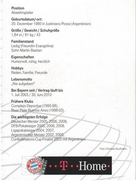 Autogramm Fussball | FC Bayern München | 2009 Druck | Martin DEMICHELIS