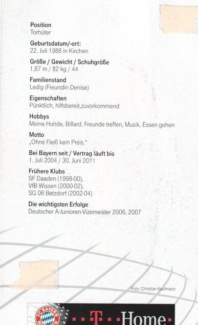 Autogramm Fussball | FC Bayern München | 2009 | Thomas KRAFT