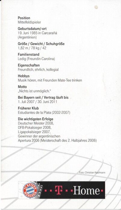 Autogramm Fussball | FC Bayern München | 2009 Druck | Jose Ernesto SOSA