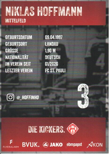 Autogramm Fussball | Würzburger Kickers | 2021 | Niklas HOFFMANN