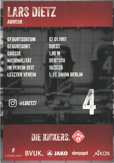 Autogramm Fussball | Würzburger Kickers | 2021 | Lars DIETZ