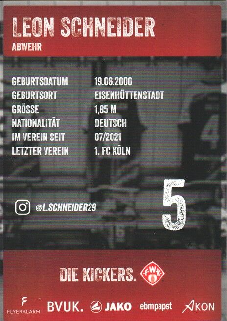 Autogramm Fussball | Würzburger Kickers | 2021 | Leon SCHNEIDER