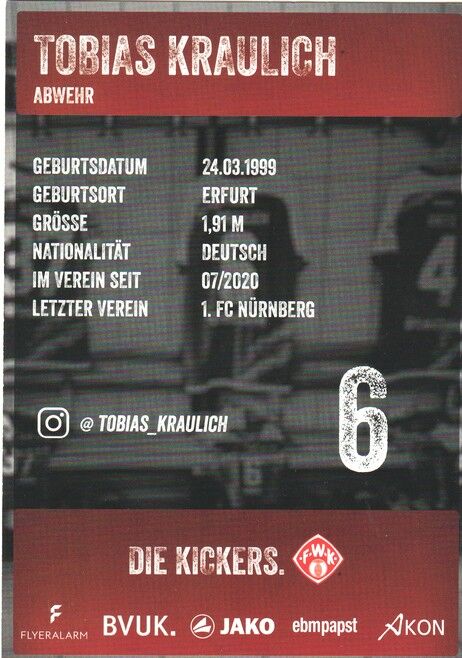 Autogramm Fussball | Würzburger Kickers | 2021 | Tobias KRAULICH