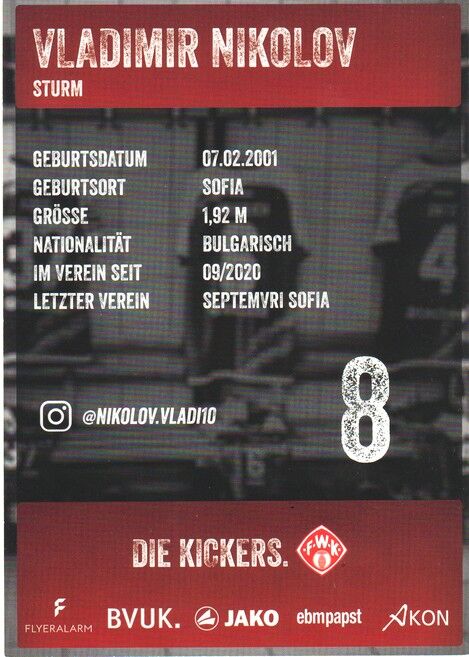 Autogramm Fussball | Würzburger Kickers | 2021 | Vladimir NIKOLOV