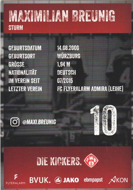 Autogramm Fussball | Würzburger Kickers | 2021 | Maximilian BREUNIG
